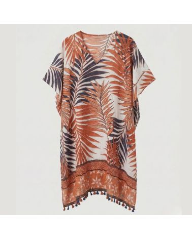 caftan de plage en coton imprimé palmiers création Atoll Palme paris style bohème chic