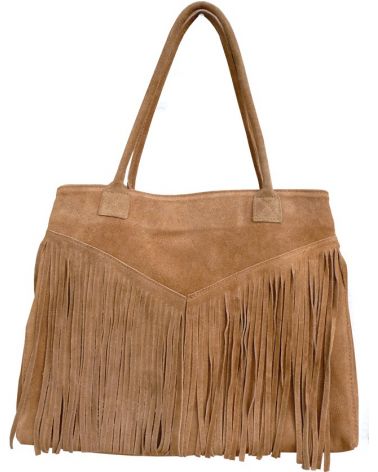 Sac cabas shopper franges Taupe