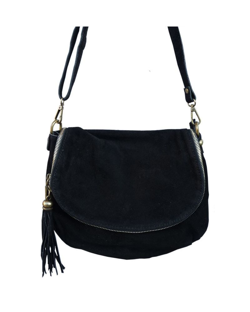 Sac besace croûte de cuir noir pour femme