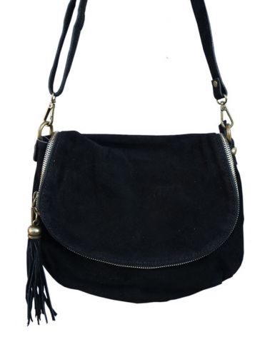 Sac besace croûte de cuir noir pour femme