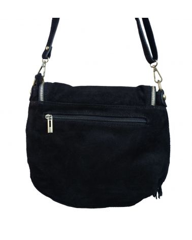 Sac besace croûte de cuir noir pour femme