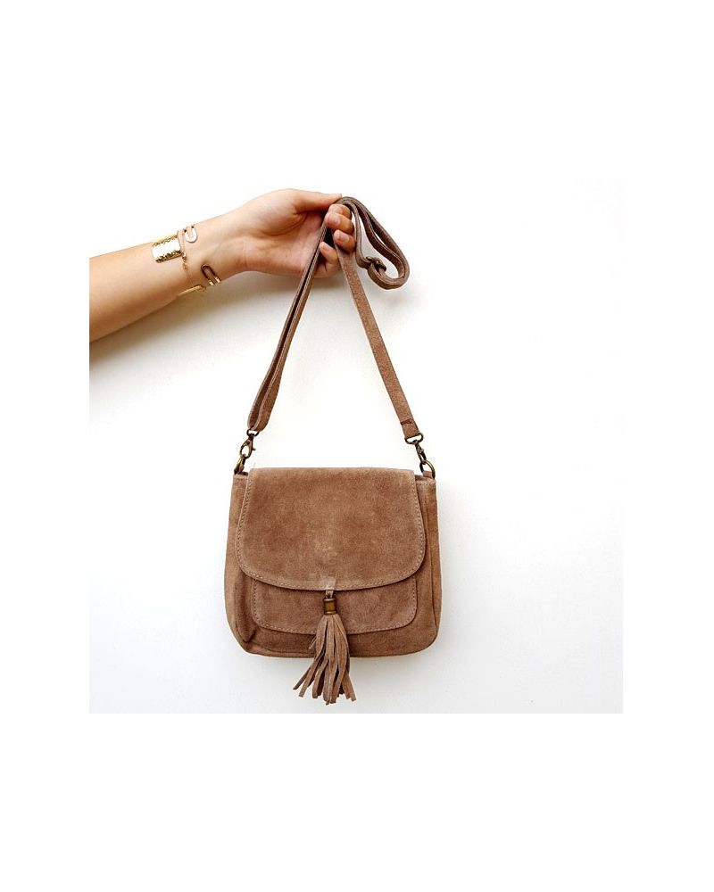 Petit sac besace daim taupe