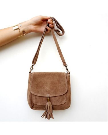 Petit sac besace daim taupe