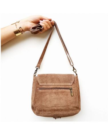 Petit sac besace daim taupe