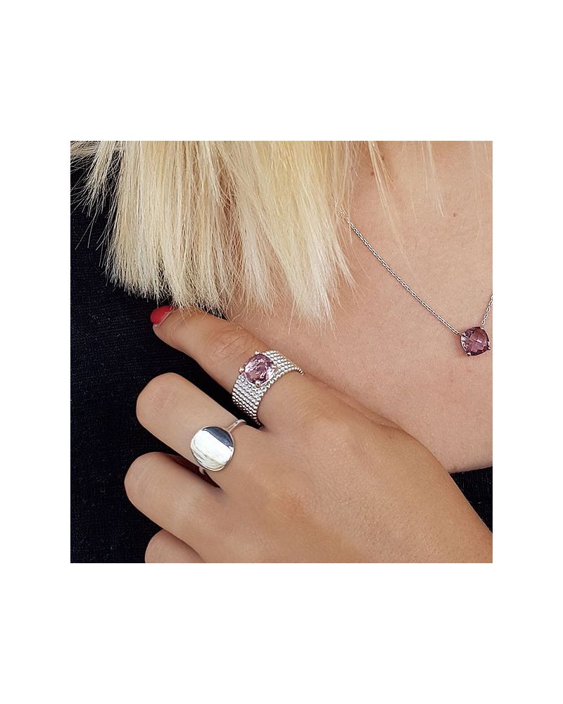 Bague argent 925 maille perlée pierre morganite