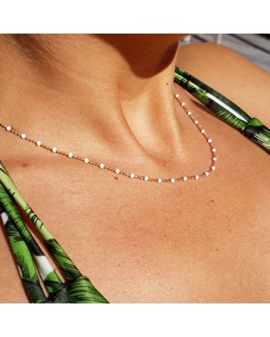 Collier ras de cou perles emai blanc