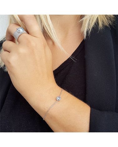 Bracelet Aigue marine et trèfle Porte-Bonheur en Argent 925