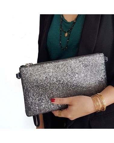 Pochette glitter gris noir