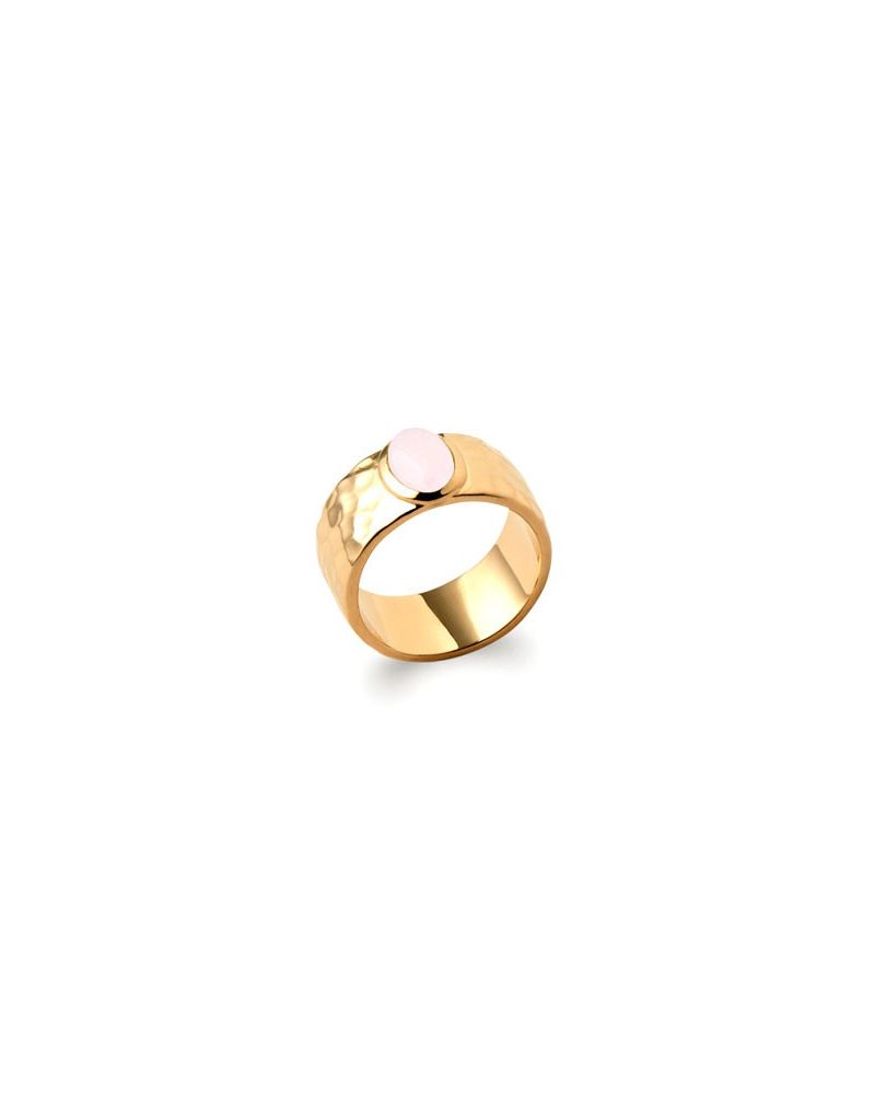 Bague plaqué or pierre ovale rose