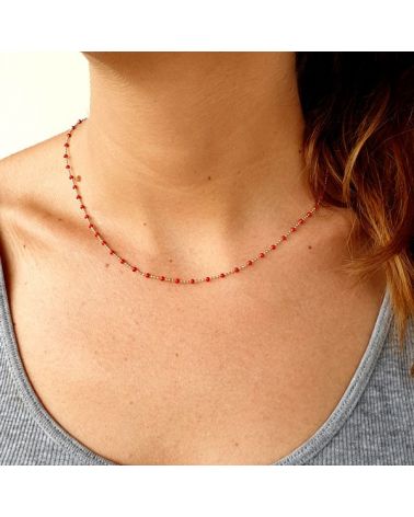 Collier ras de cou perles émail rouge