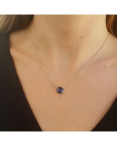 Collier ras de cou or pierre bleu saphir