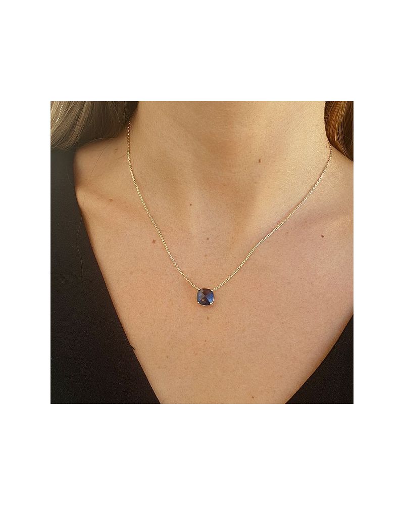 Collier ras de cou or pierre bleu saphir