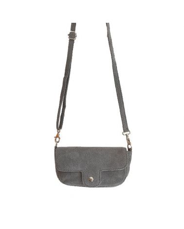 Mini sac bandoulière gris cuir nubuck tendance mode