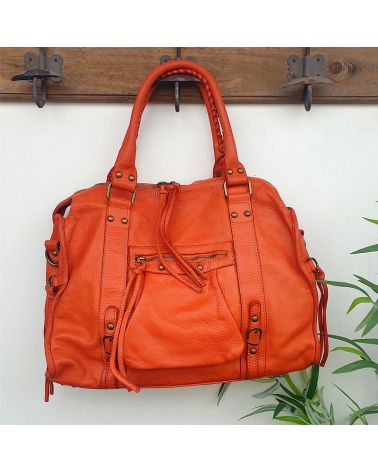 sac cuir vintage orange