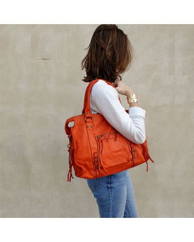 sac cuir esprit vintage orange