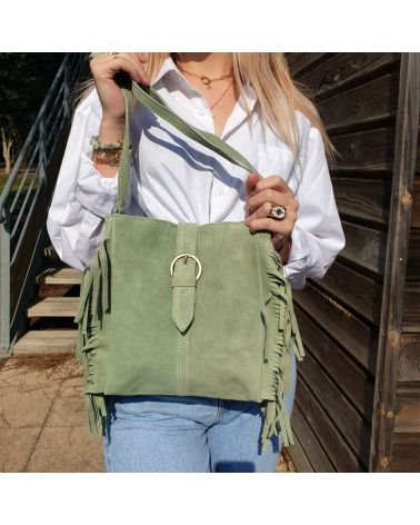 sac boho franges vert