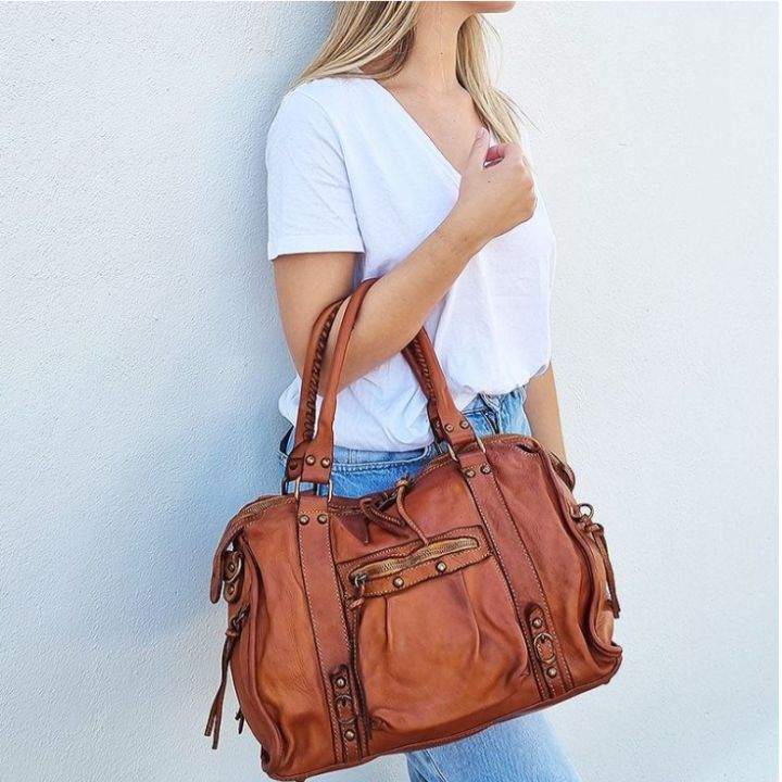 sac cuir vintage camel