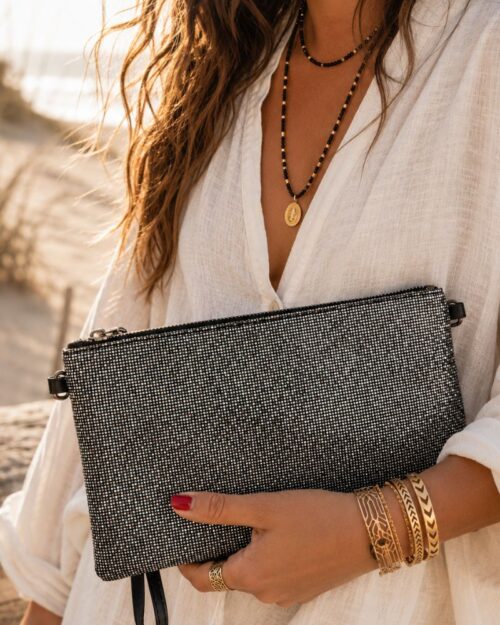 pochette glitter gris noir