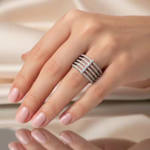 bague en argent 925 6 rangs ornés d'oxyde de zirconium