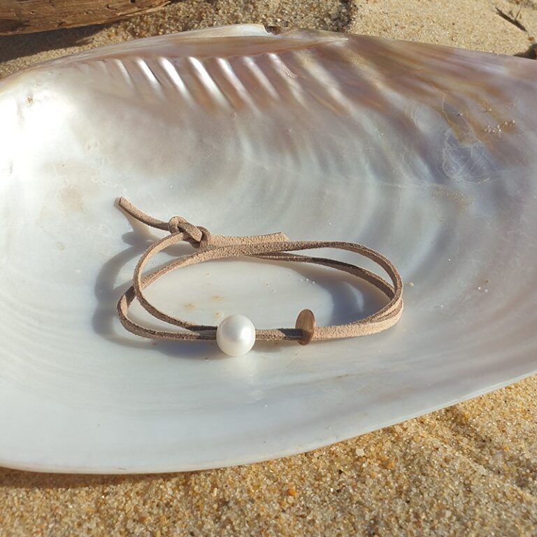 Bracelet perle culture lien beige