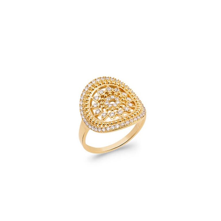 Bague Plaqué Or rosace zirconium