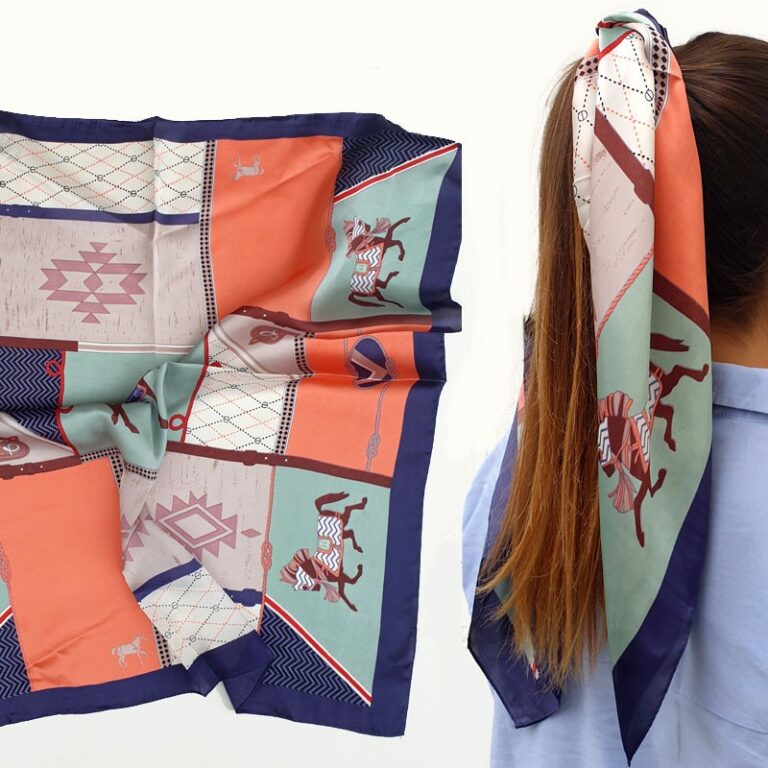 Foulard Carré Equestre Bleu