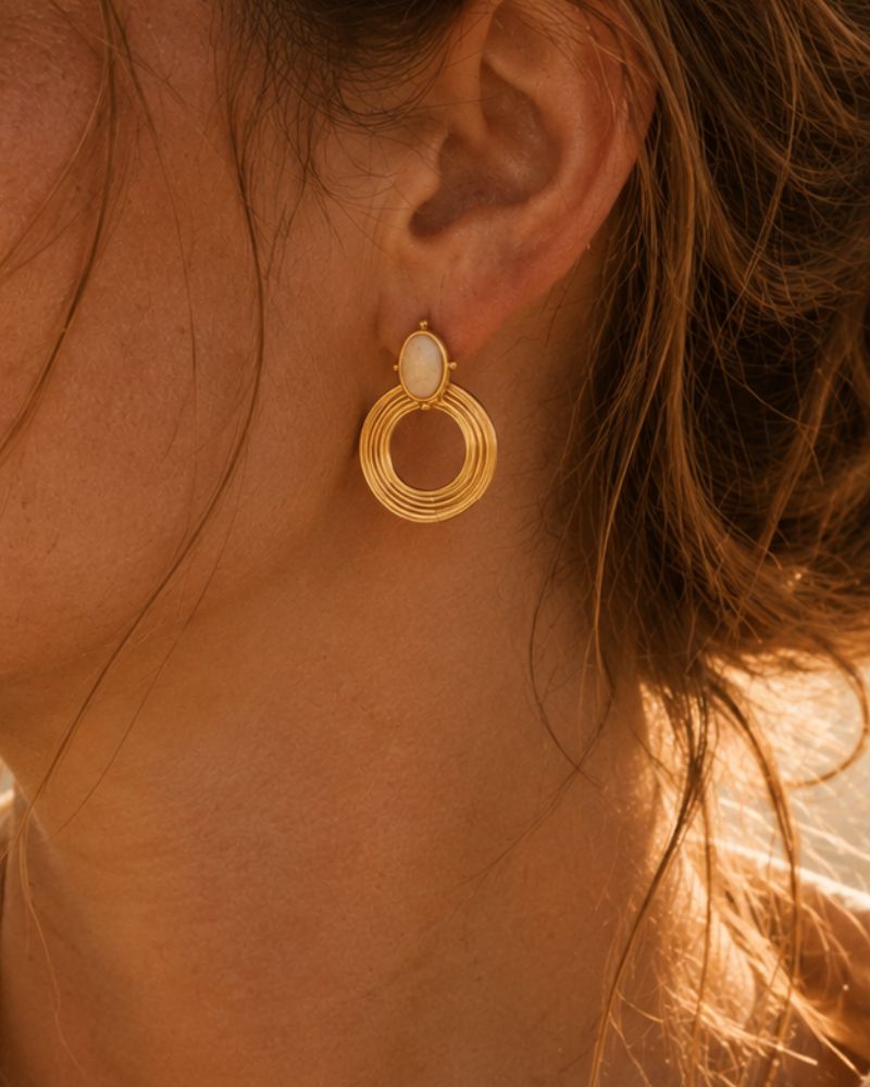boucles d'oreilles anneaux agate blanche