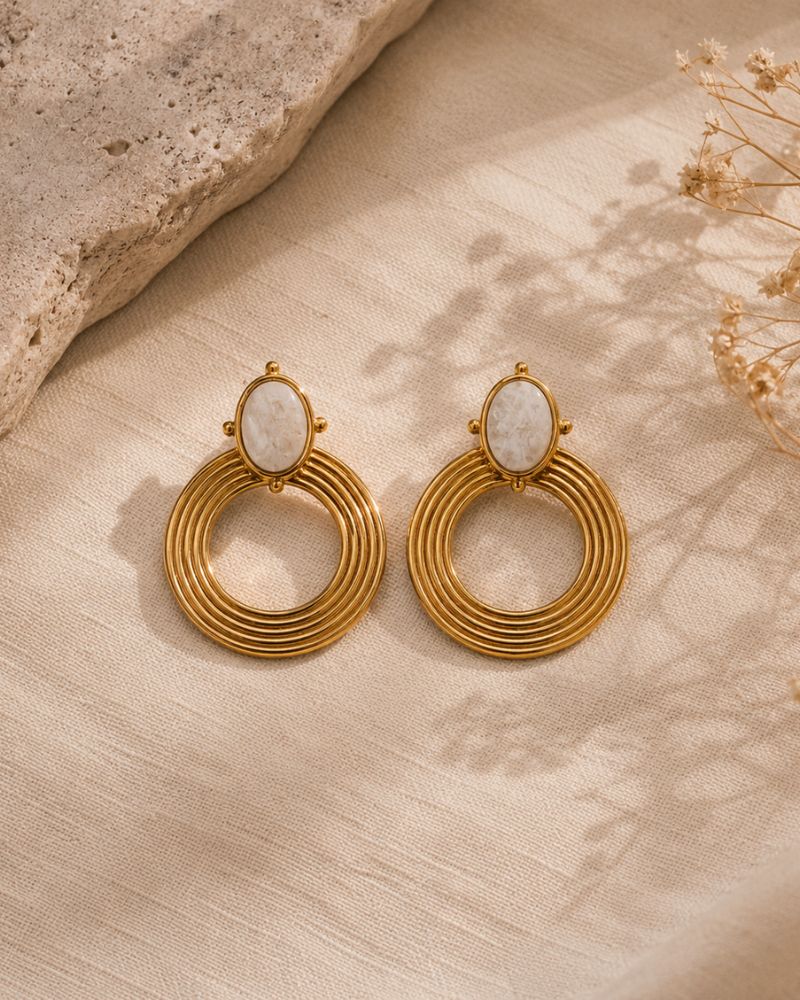 boucles d'oreilles anneaux agate blanche