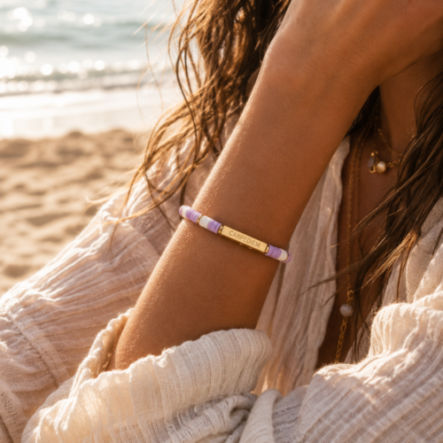 bracelet surf femme blanc et violet carpe diem zosha