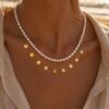 collier double rang perles d'eau et pampilles acier inoxydable bijou été