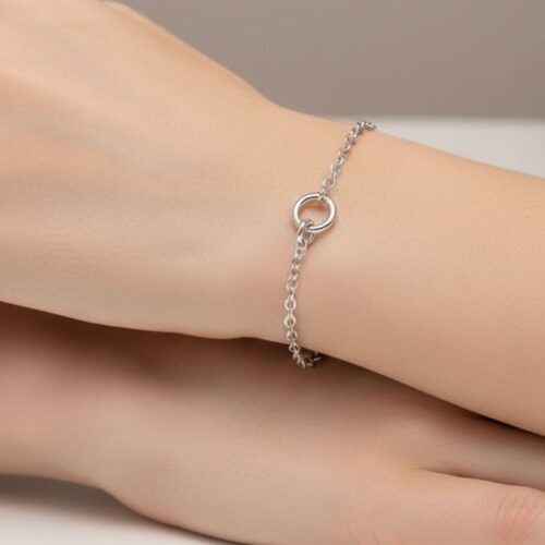 bracelet argent 925 rhodié chaine ornée de 2 cercles asymétriques