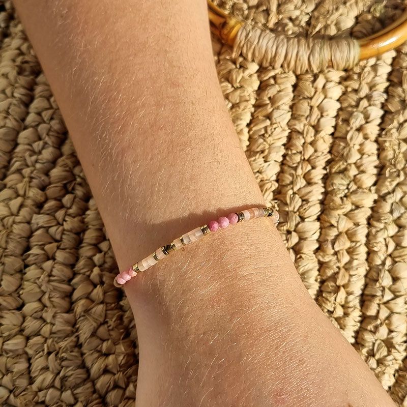bracelet pierre de soleil et rhodonite