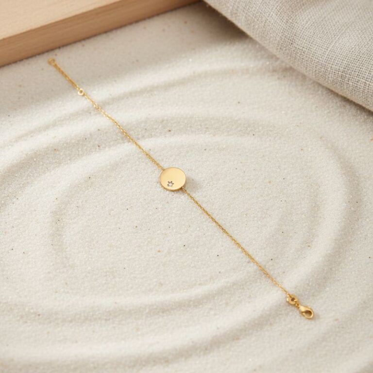 Bracelet médaille étoile zirconium blanc