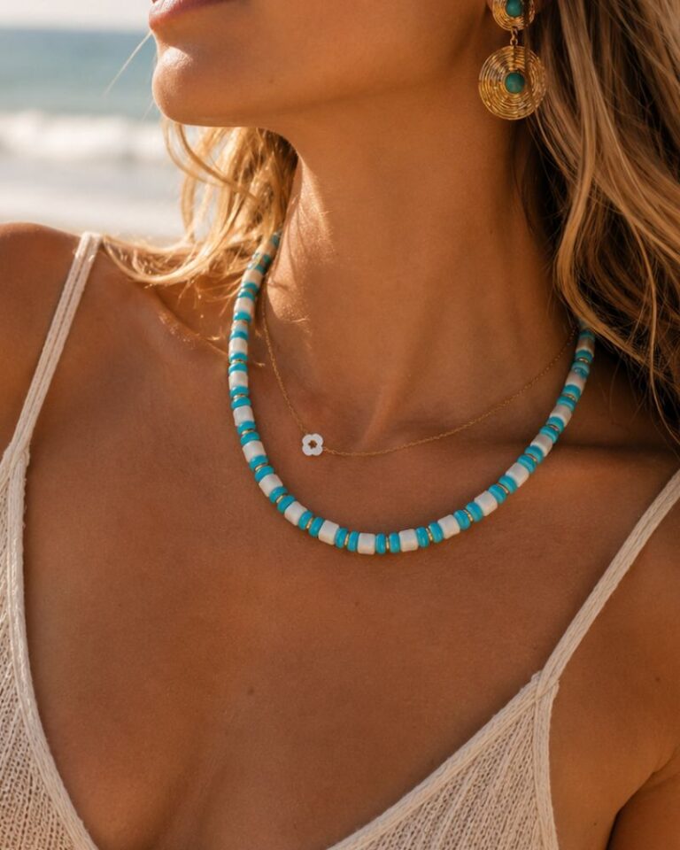 collier aelis bleu clair collier surf femme aelis bleu clair et blanc