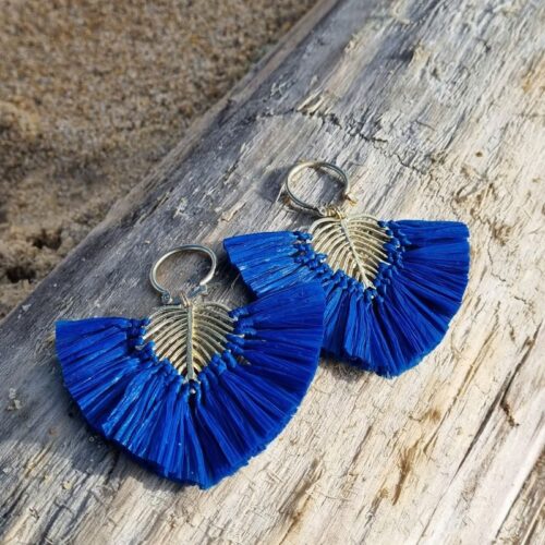 Boucles d'oreilles feuille raphia