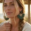 boucles d'oreilles feuille de palmier en raphia couleur vert
