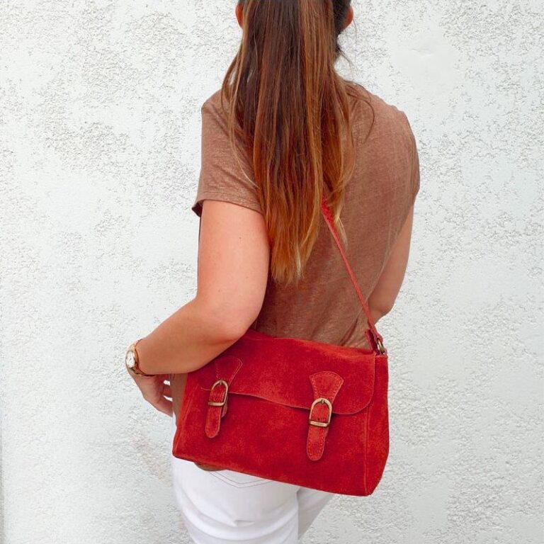 sac besace double boucle rouge