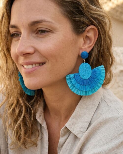 boucles d'oreilles azur raphia boucles d'oreilles azur raphia