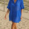 chemise de plage oversize bleu chemise de plage oversize en voile de coton bleu