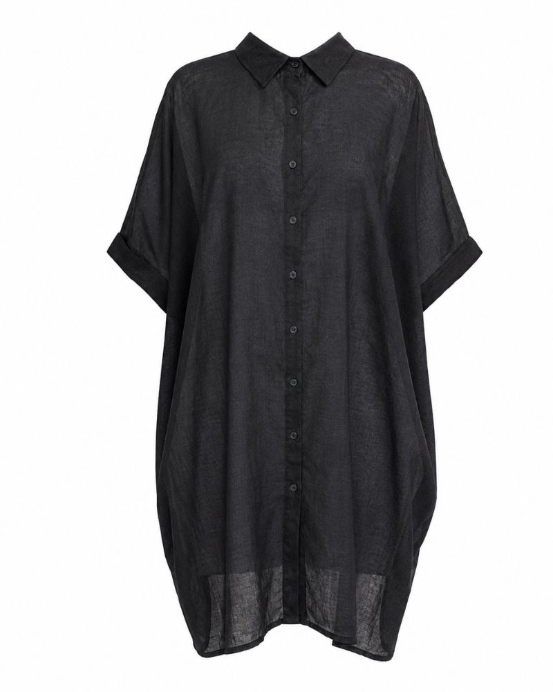 chemise de plage oversize noir en voile de coton