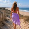 paréo en voile de coton finition pompon couleur lilas