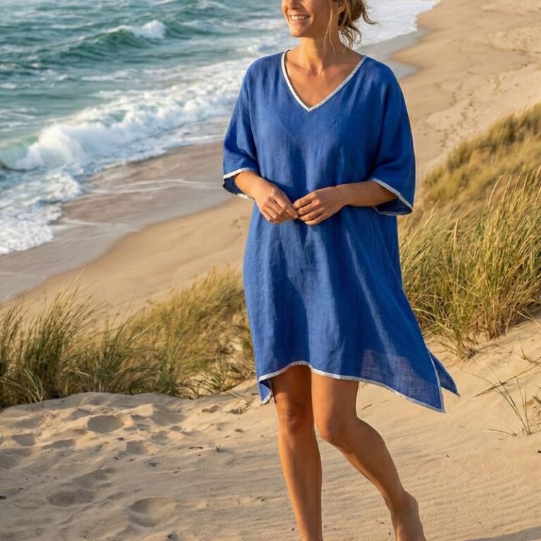 caftan de plage couleur bleu royal coton washed