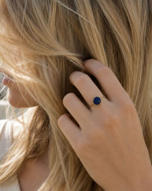 bague acier doré ajustable emllo lapis lazuli bohm paris