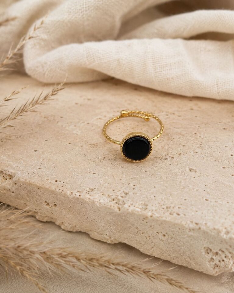 bague acier inoxydable et pierre onyx bohm paris