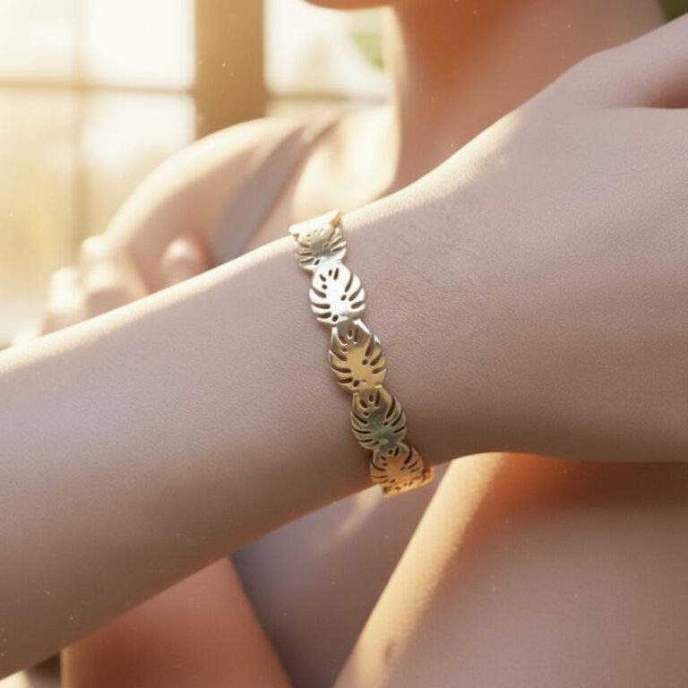 Bracelet jonc feuilles