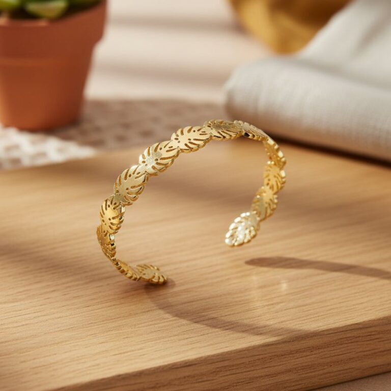 Bracelet jonc feuilles