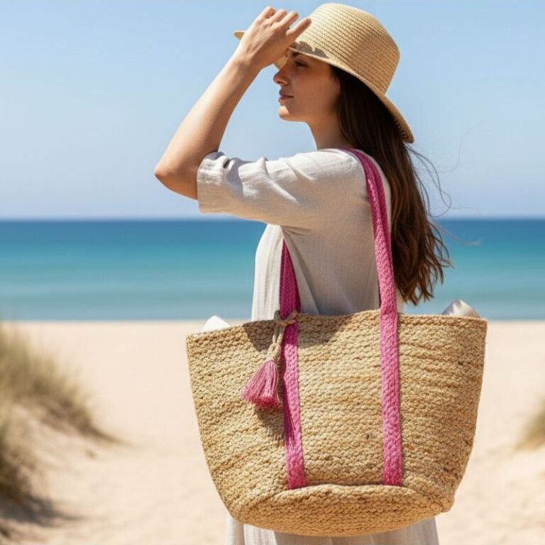 Sac panier jute Deva rose