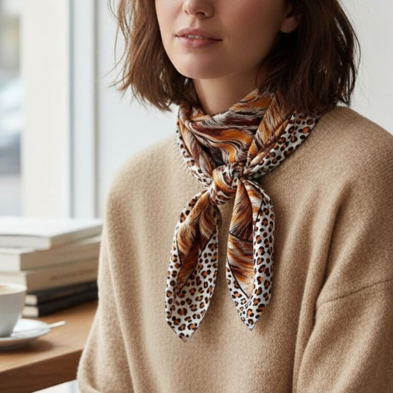 foulard carré motif végétal orange marque Atoll Palme Paris