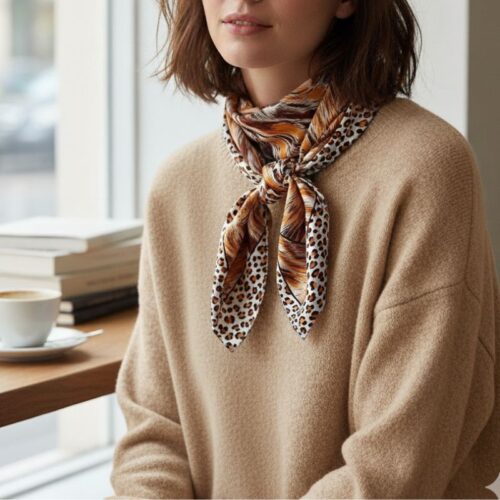 foulard carré motif végétal orange marque Atoll Palme Paris