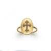 bague pour femme plaqué or 18 kt motif croix orné de zirconium noir